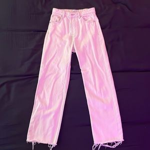 Zara fitted straight leg jean, size US 00, cream/white color